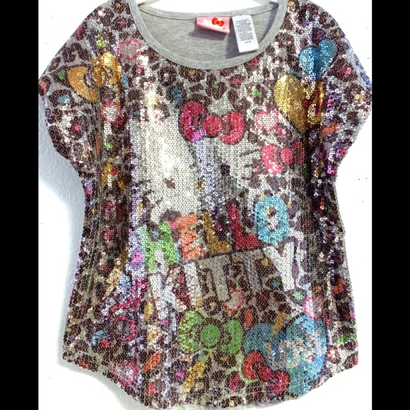 Hello Kitty Other - Hello Kitty Gray Sequined T-Shirt Girls L 10/12